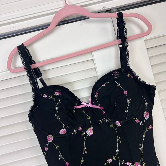 Dolls Kill Sugar Thrillz I’m Baby Mini Slip Dress Black Floral XL NWT - Picture 2 of 8